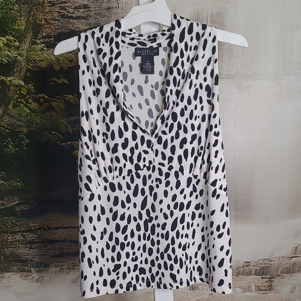 Rafaella Womens Petite Medium Black and White Sleeveless Dressy Blouse